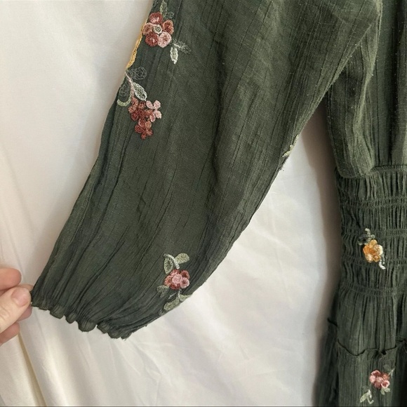 Anthropology Fig And Flower Maxi Dress Womens Size Medium Green Embroidered - Picture 4 of 9